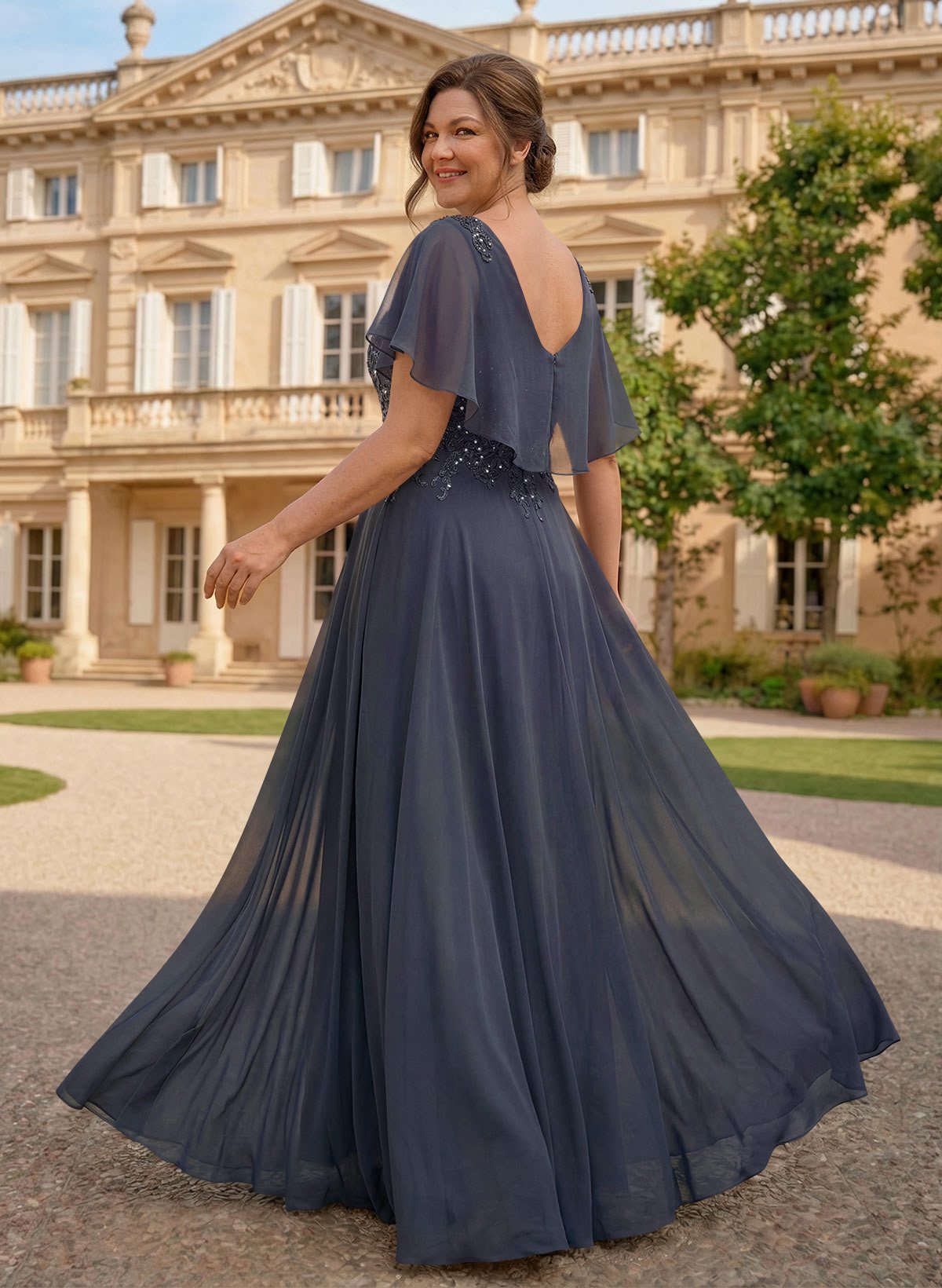 A-Line Scoop Neck Sleeveless Chiffon Mother Of The Bride Dresses With Lace, product image 2
