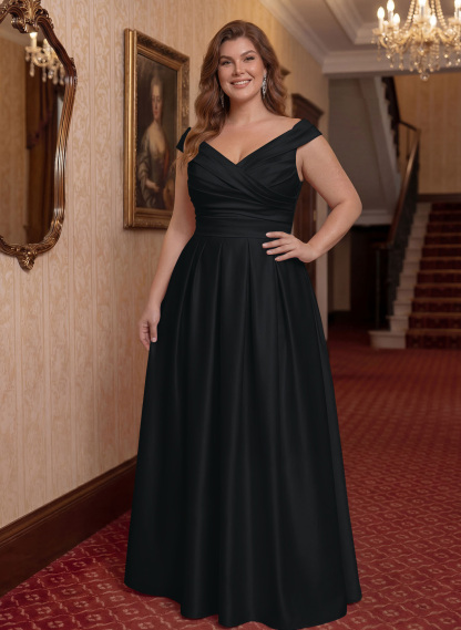 Elegant A-Line V-Neck Ruched Waist Floor-Length Satin Mother Of The Bride Dresses
