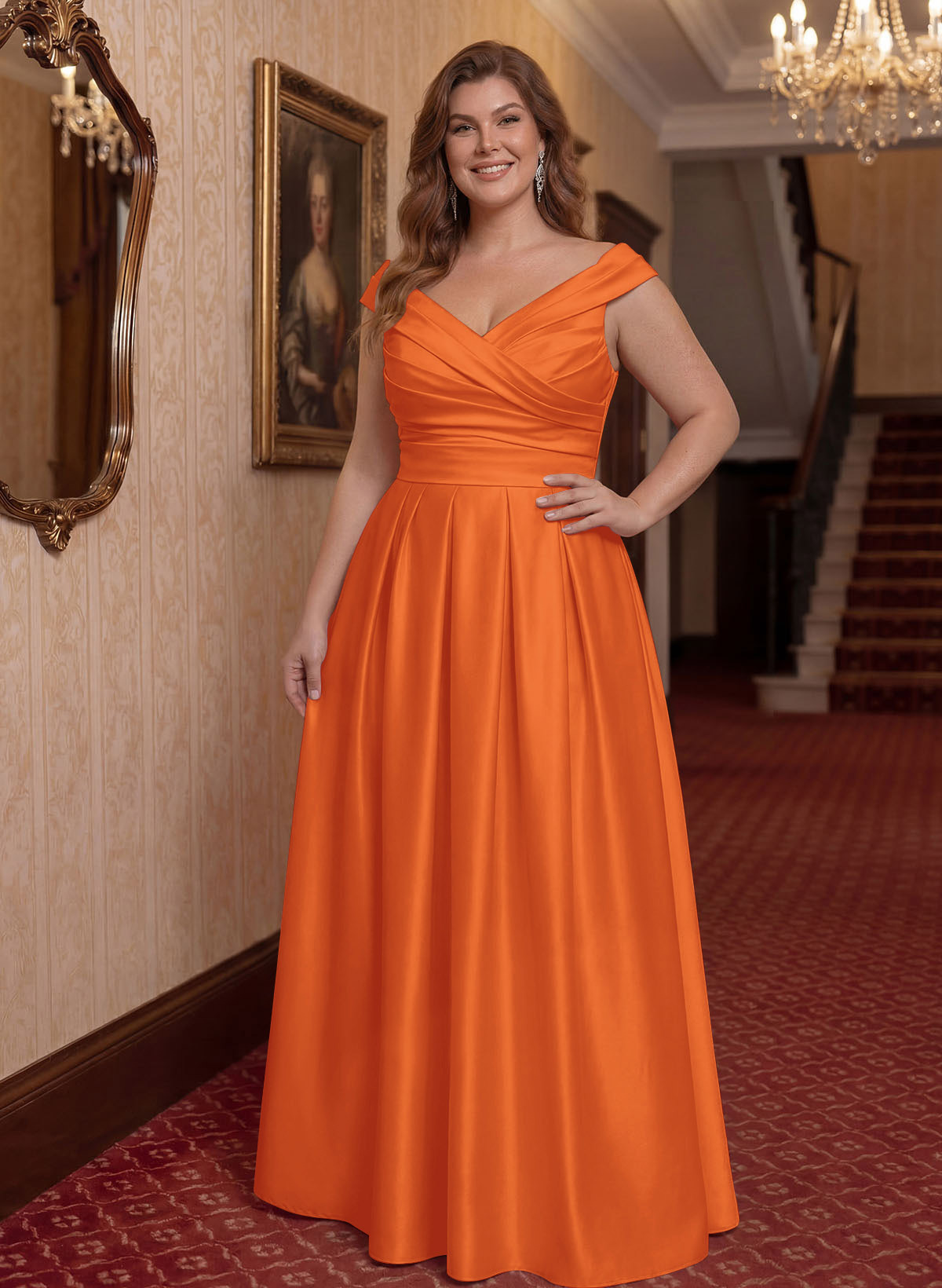 Elegant A-Line V-Neck Ruched Waist Floor-Length Satin Mother Of The Bride Dresses