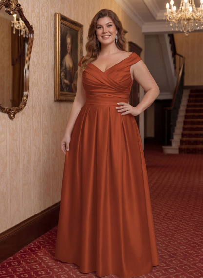 Elegant A-Line V-Neck Ruched Waist Floor-Length Satin Mother Of The Bride Dresses