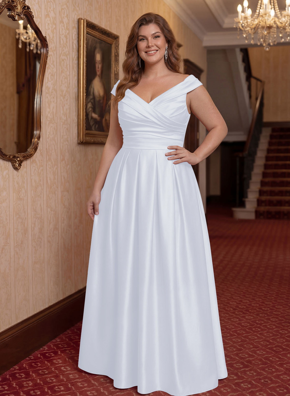 Elegant A-Line V-Neck Ruched Waist Floor-Length Satin Mother Of The Bride Dresses