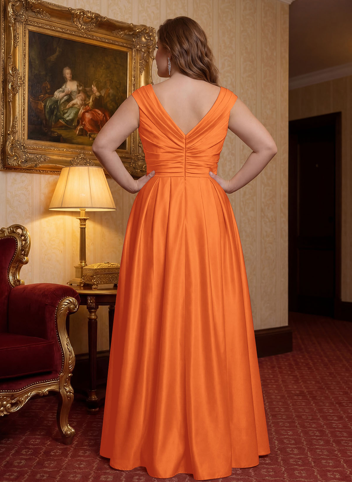 Elegant A-Line V-Neck Ruched Waist Floor-Length Satin Mother Of The Bride Dresses