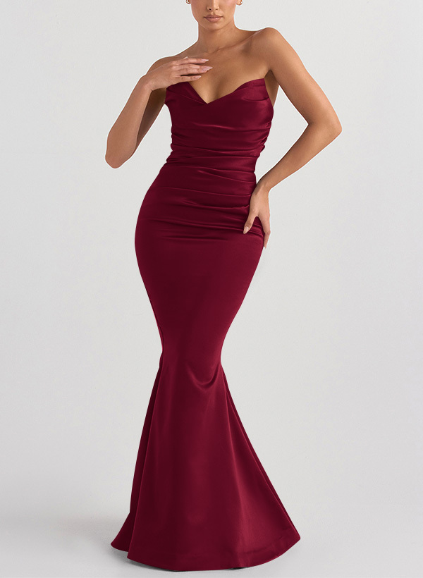 Trumpet/Mermaid V-Neck Sleeveless Floor-Length Matte Satin Bridesmaid Dresses, product image 23