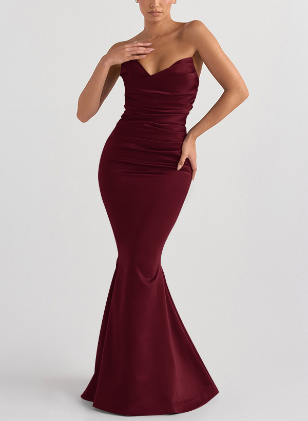 Trumpet/Mermaid V-Neck Sleeveless Floor-Length Matte Satin Bridesmaid Dresses, product image 20