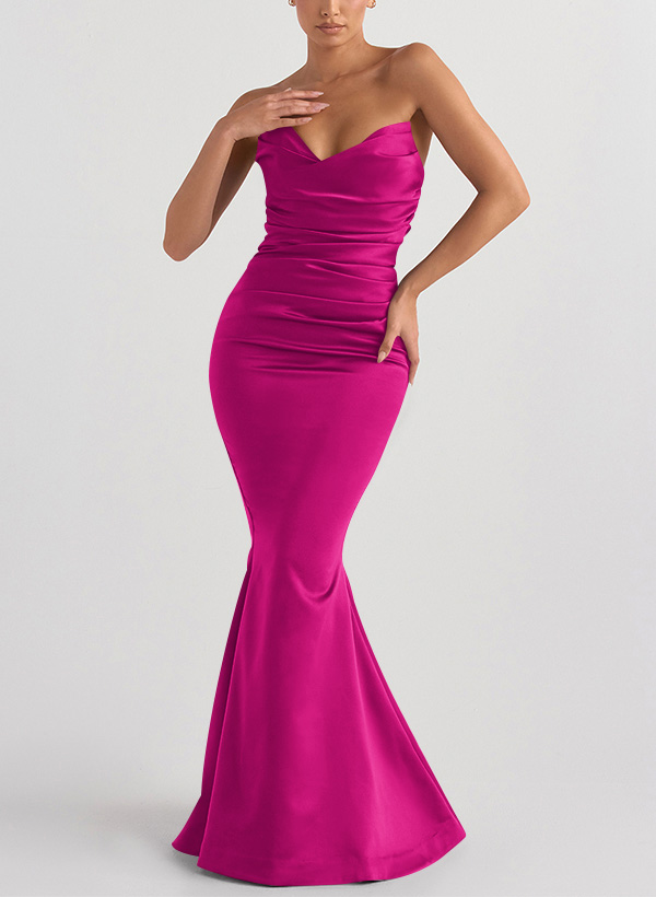 Trumpet/Mermaid V-Neck Sleeveless Floor-Length Matte Satin Bridesmaid Dresses, product image 47
