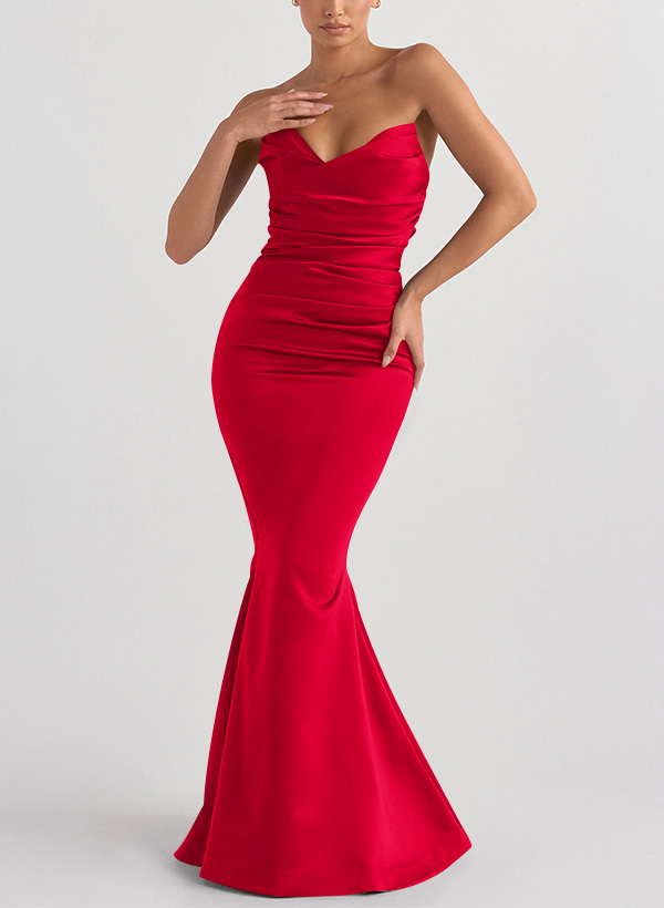 Trumpet/Mermaid V-Neck Sleeveless Floor-Length Matte Satin Bridesmaid Dresses, product image 32