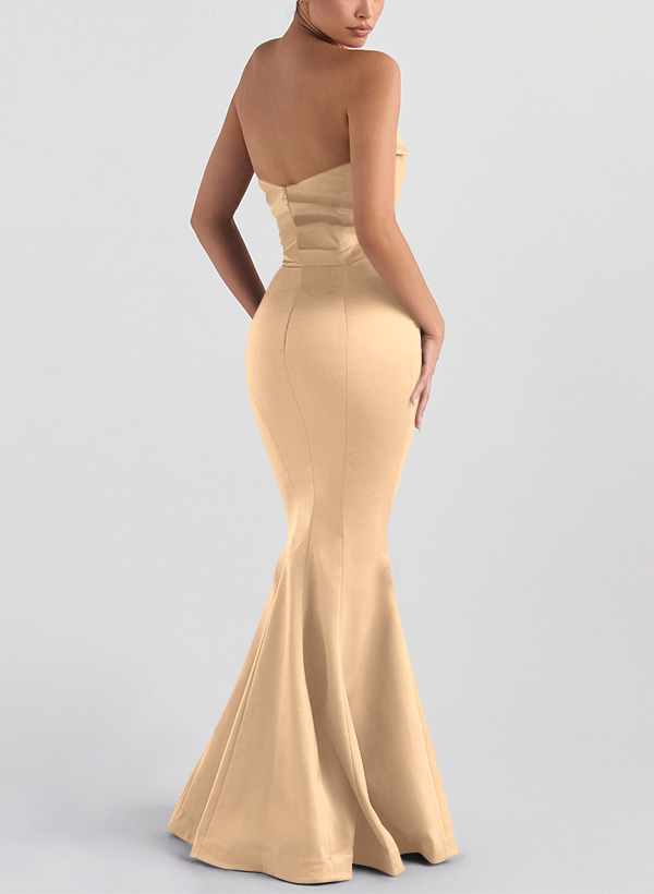 Trumpet/Mermaid V-Neck Sleeveless Floor-Length Matte Satin Bridesmaid Dresses, product image 66