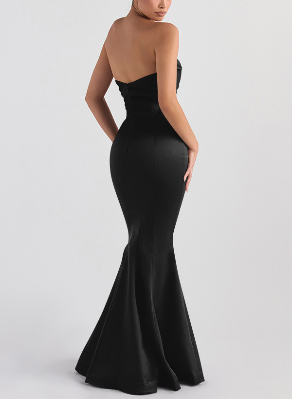 Trumpet/Mermaid V-Neck Sleeveless Floor-Length Matte Satin Bridesmaid Dresses, product image 78