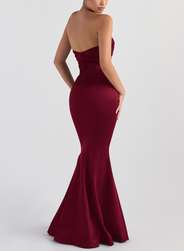 Trumpet/Mermaid V-Neck Sleeveless Floor-Length Matte Satin Bridesmaid Dresses, product image 24