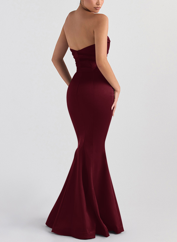 Trumpet/Mermaid V-Neck Sleeveless Floor-Length Matte Satin Bridesmaid Dresses, product image 21