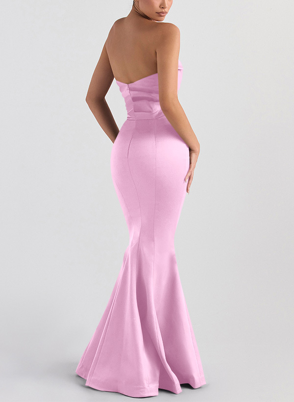 Trumpet/Mermaid V-Neck Sleeveless Floor-Length Matte Satin Bridesmaid Dresses, product image 42