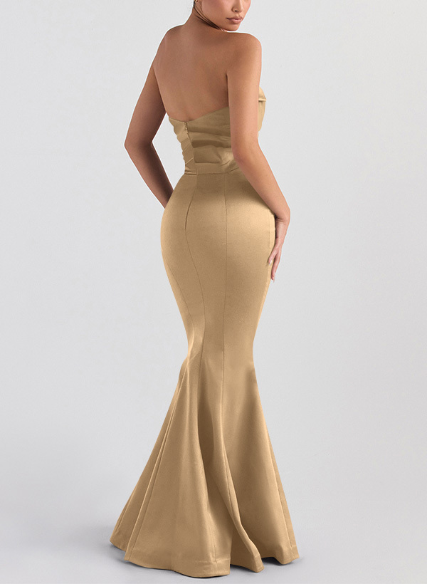 Trumpet/Mermaid V-Neck Sleeveless Floor-Length Matte Satin Bridesmaid Dresses, product image 60