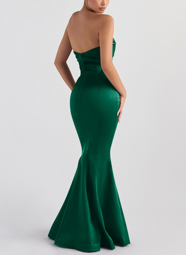 Trumpet/Mermaid V-Neck Sleeveless Floor-Length Matte Satin Bridesmaid Dresses, product image 54