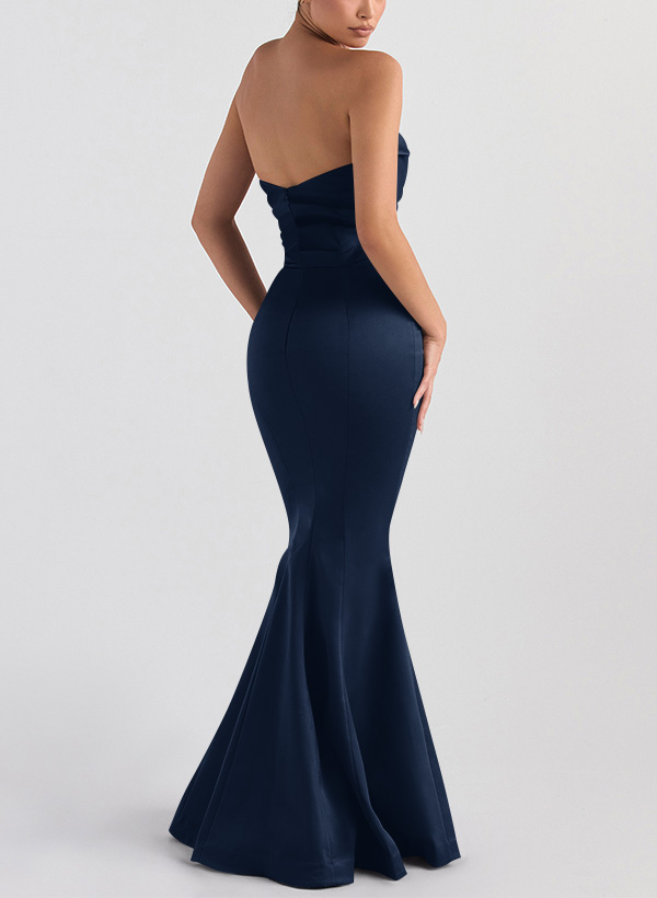Trumpet/Mermaid V-Neck Sleeveless Floor-Length Matte Satin Bridesmaid Dresses, product image 6
