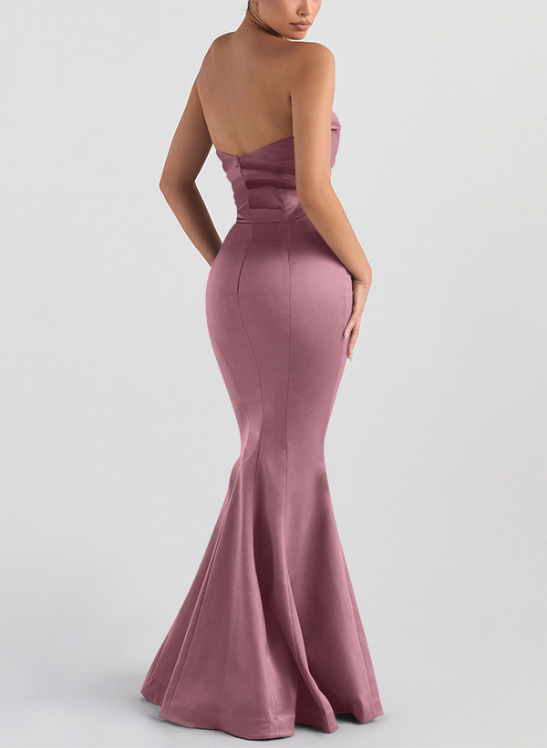 Trumpet/Mermaid V-Neck Sleeveless Floor-Length Matte Satin Bridesmaid Dresses, product image 27