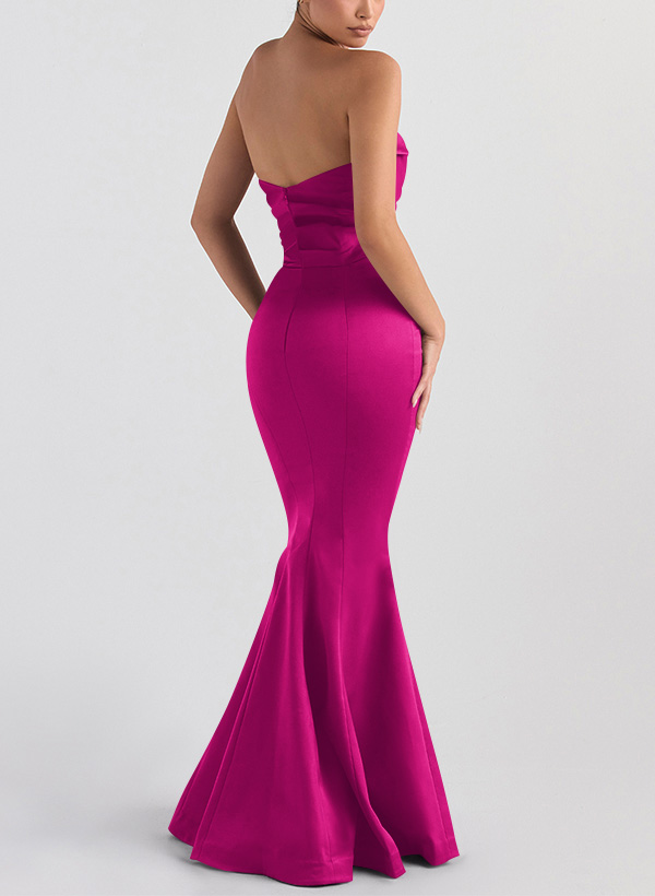 Trumpet/Mermaid V-Neck Sleeveless Floor-Length Matte Satin Bridesmaid Dresses, product image 48