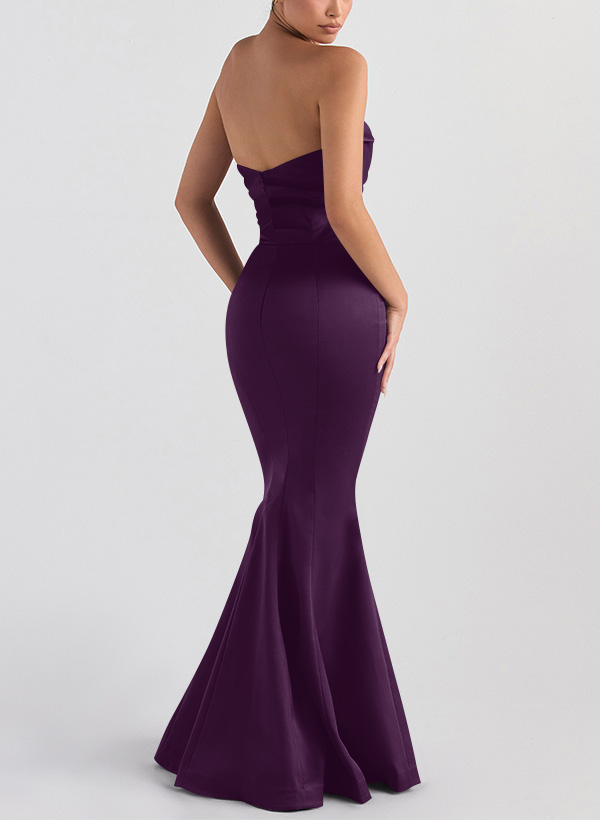 Trumpet/Mermaid V-Neck Sleeveless Floor-Length Matte Satin Bridesmaid Dresses, product image 51