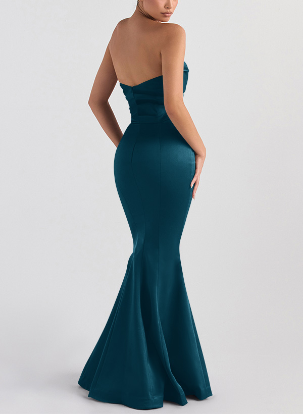 Trumpet/Mermaid V-Neck Sleeveless Floor-Length Matte Satin Bridesmaid Dresses, product image 15