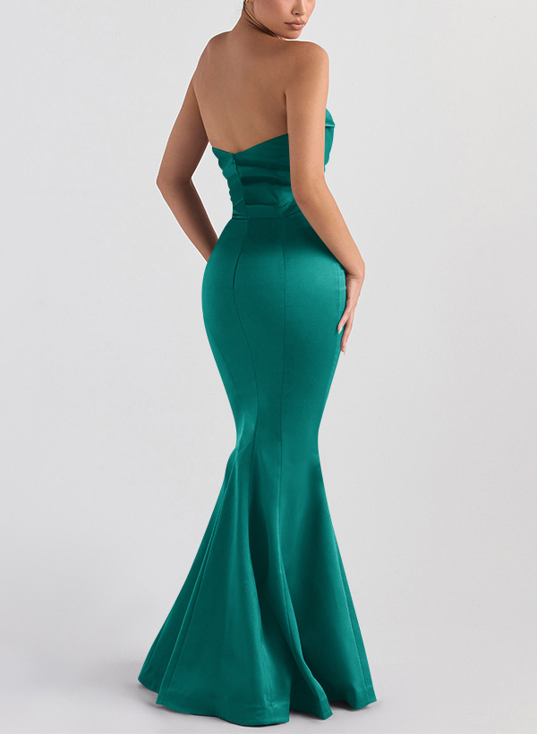 Trumpet/Mermaid V-Neck Sleeveless Floor-Length Matte Satin Bridesmaid Dresses, product image 57