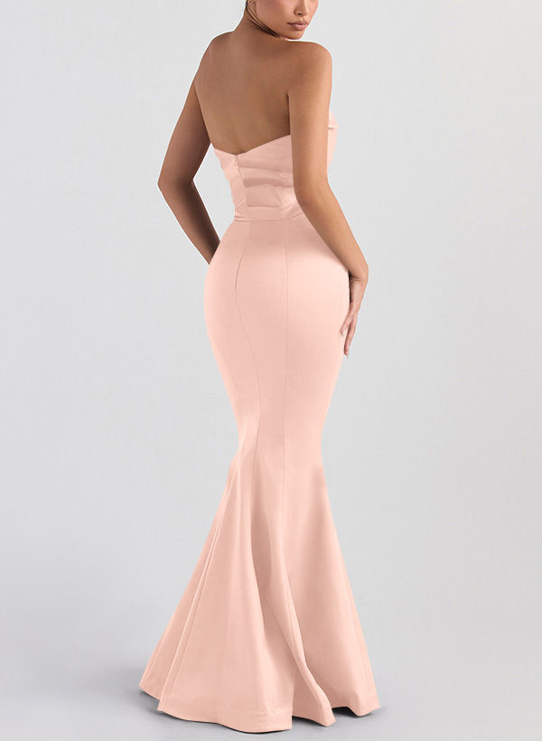 Trumpet/Mermaid V-Neck Sleeveless Floor-Length Matte Satin Bridesmaid Dresses, product image 36