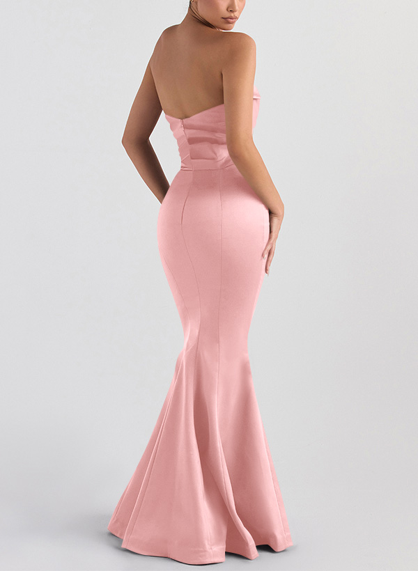 Trumpet/Mermaid V-Neck Sleeveless Floor-Length Matte Satin Bridesmaid Dresses, product image 39