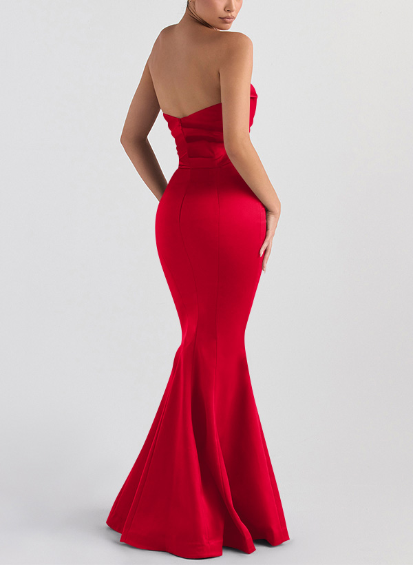 Trumpet/Mermaid V-Neck Sleeveless Floor-Length Matte Satin Bridesmaid Dresses, product image 33