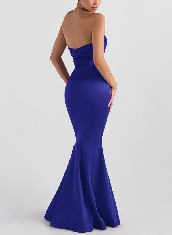 Trumpet/Mermaid V-Neck Sleeveless Floor-Length Matte Satin Bridesmaid Dresses, product image 12