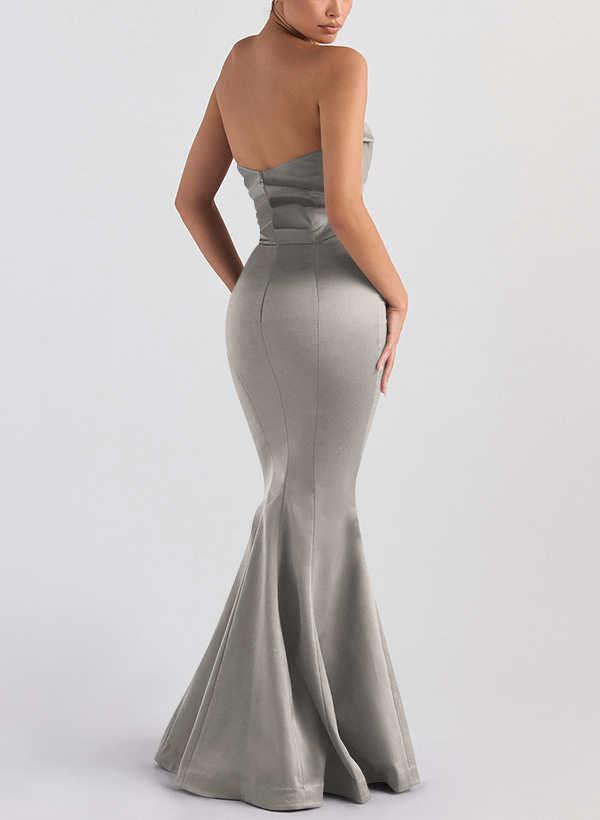 Trumpet/Mermaid V-Neck Sleeveless Floor-Length Matte Satin Bridesmaid Dresses, product image 75
