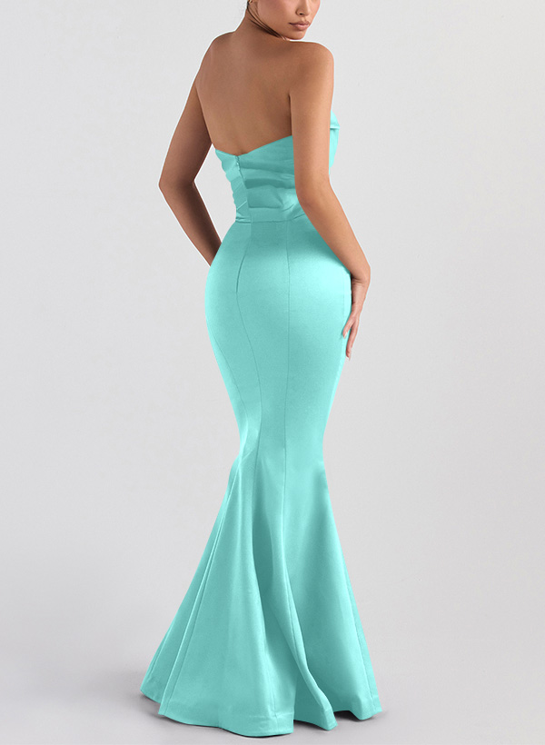 Trumpet/Mermaid V-Neck Sleeveless Floor-Length Matte Satin Bridesmaid Dresses, product image 63