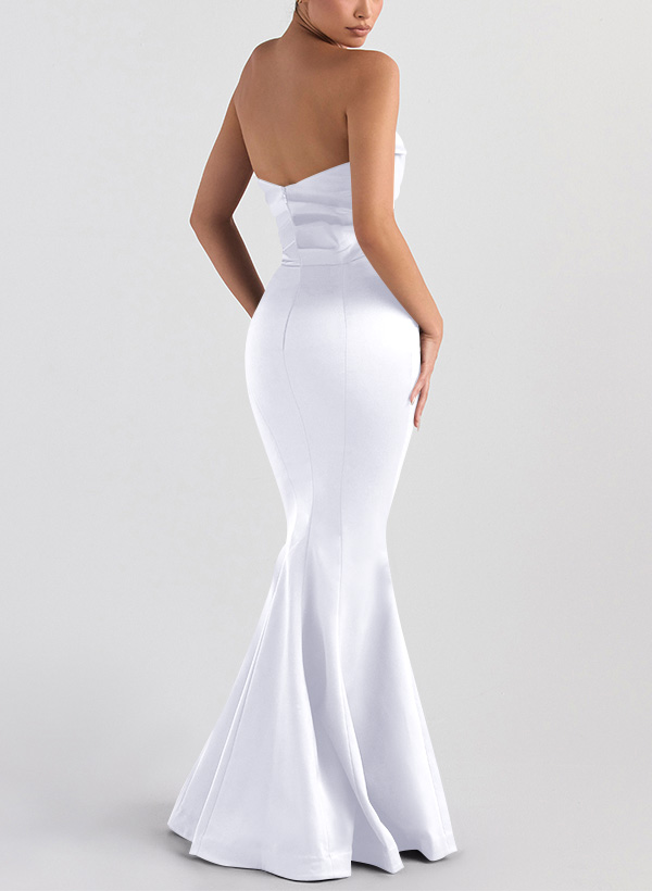 Trumpet/Mermaid V-Neck Sleeveless Floor-Length Matte Satin Bridesmaid Dresses, product image 72