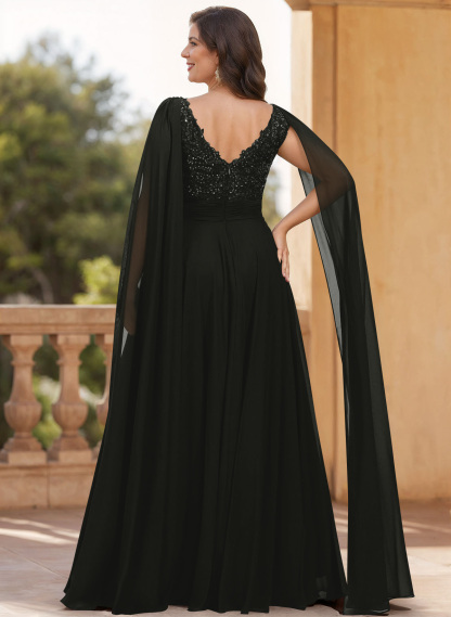 Unique Shoulder Side Drape V-Neck Chiffon Mother Of The Bride Dresses, product image 4