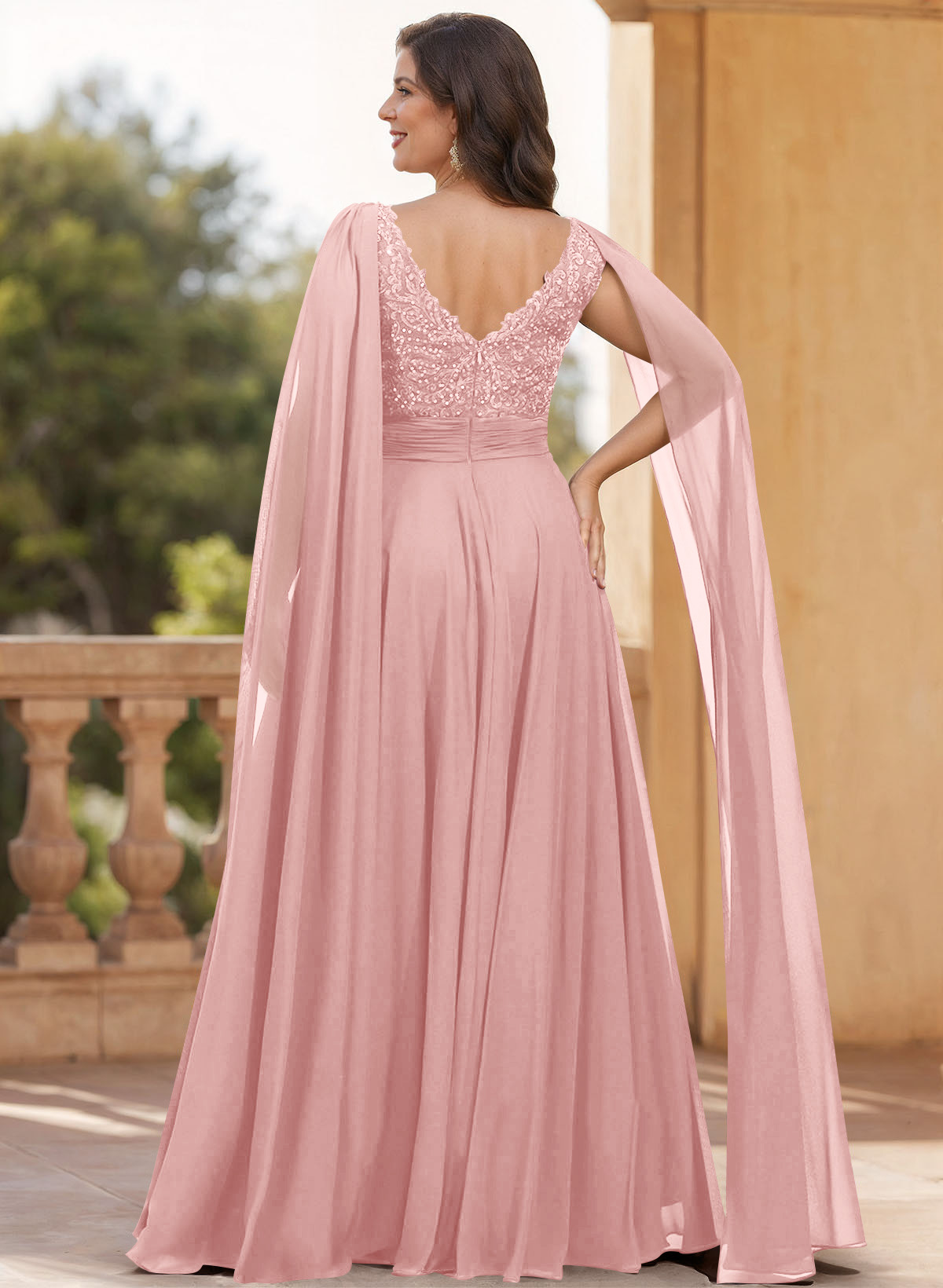 Unique Shoulder Side Drape V-Neck Chiffon Mother Of The Bride Dresses, product image 38