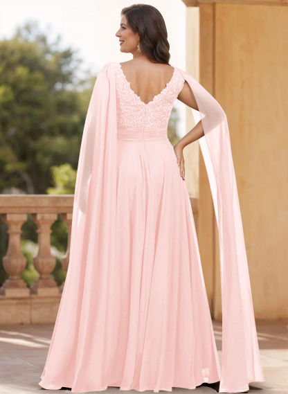 Unique Shoulder Side Drape V-Neck Chiffon Mother Of The Bride Dresses, product image 44