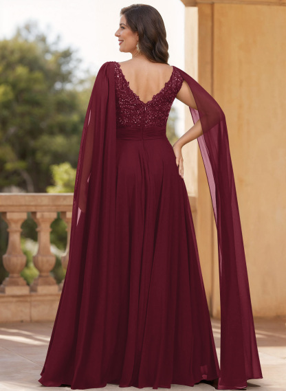 Unique Shoulder Side Drape V-Neck Chiffon Mother Of The Bride Dresses, product image 50
