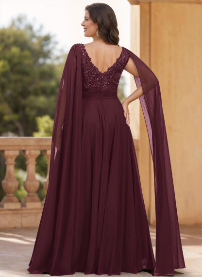 Unique Shoulder Side Drape V-Neck Chiffon Mother Of The Bride Dresses, product image 52