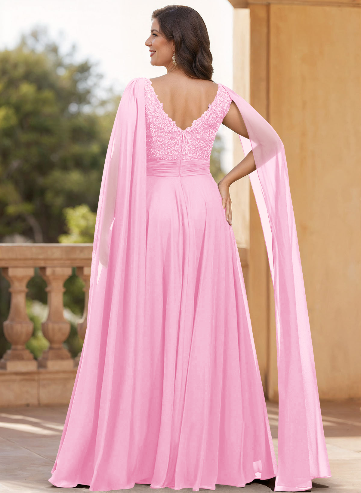 Unique Shoulder Side Drape V-Neck Chiffon Mother Of The Bride Dresses, product image 46