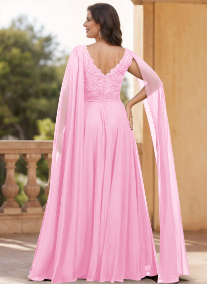 Unique Shoulder Side Drape V-Neck Chiffon Mother Of The Bride Dresses, product image 46