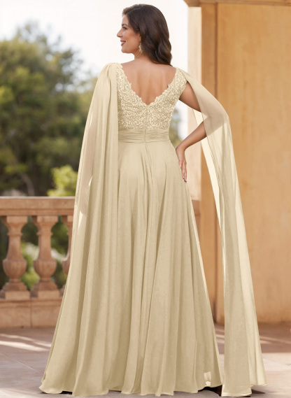 Unique Shoulder Side Drape V-Neck Chiffon Mother Of The Bride Dresses, product image 6
