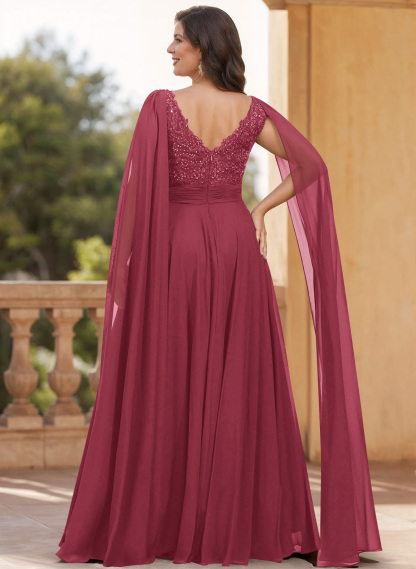 Unique Shoulder Side Drape V-Neck Chiffon Mother Of The Bride Dresses, product image 54
