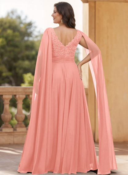 Unique Shoulder Side Drape V-Neck Chiffon Mother Of The Bride Dresses, product image 42