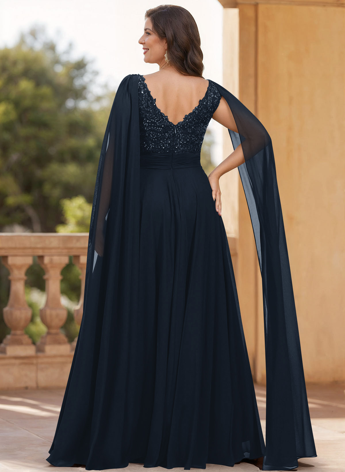 Unique Shoulder Side Drape V-Neck Chiffon Mother Of The Bride Dresses, product image 8