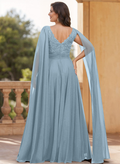 Unique Shoulder Side Drape V-Neck Chiffon Mother Of The Bride Dresses, product image 16