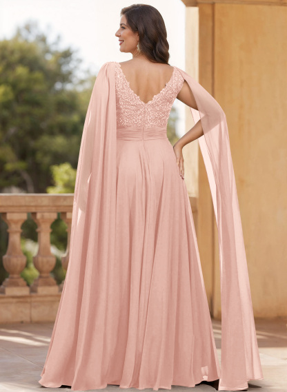 Unique Shoulder Side Drape V-Neck Chiffon Mother Of The Bride Dresses, product image 34