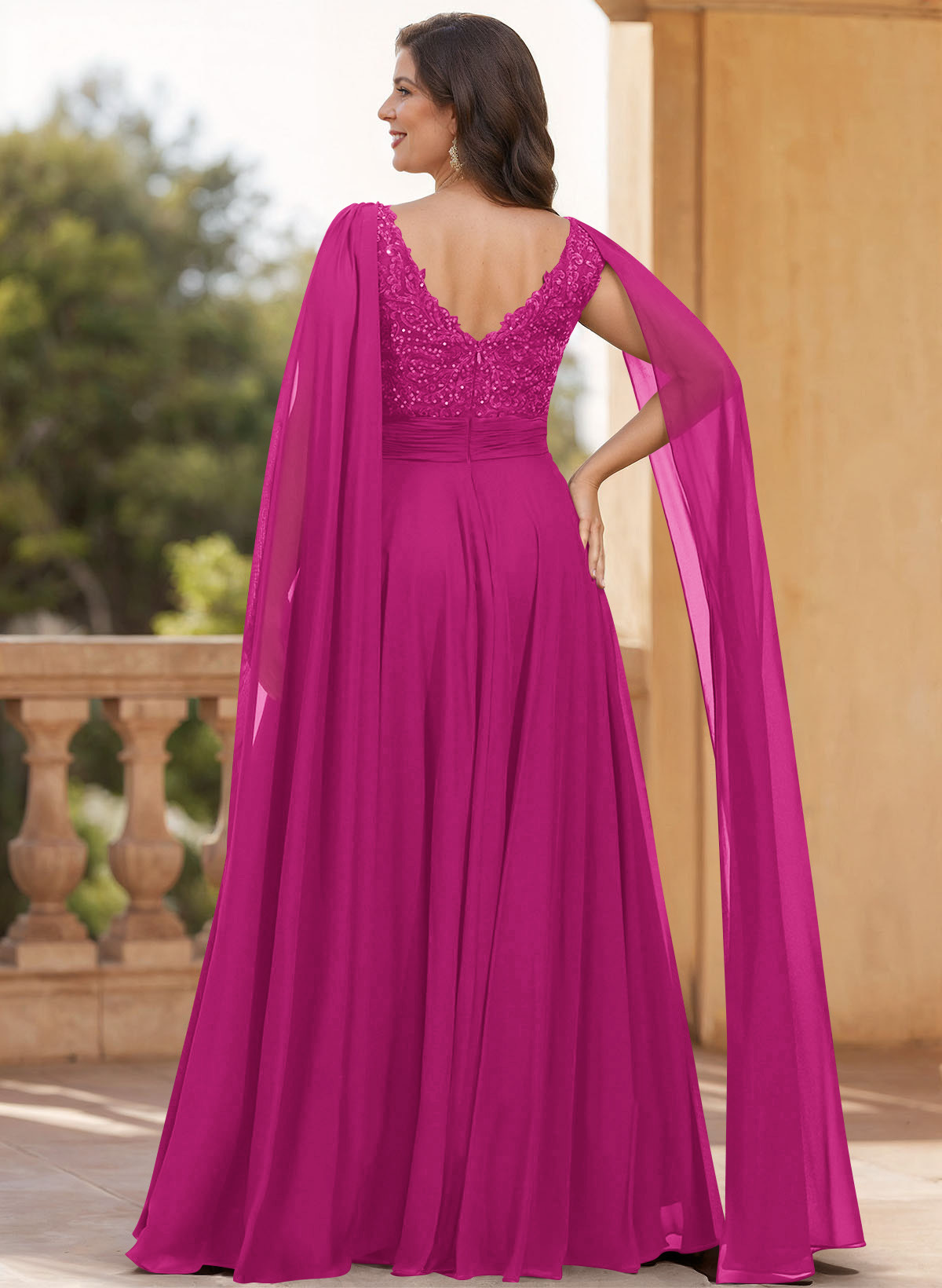 Unique Shoulder Side Drape V-Neck Chiffon Mother Of The Bride Dresses, product image 30