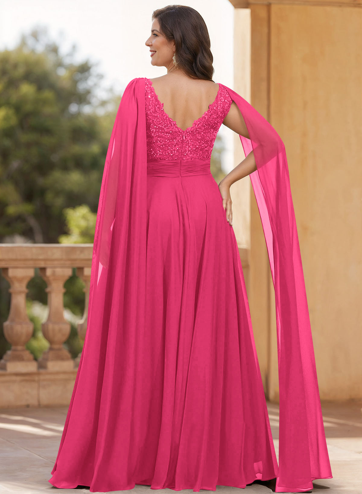 Unique Shoulder Side Drape V-Neck Chiffon Mother Of The Bride Dresses, product image 32