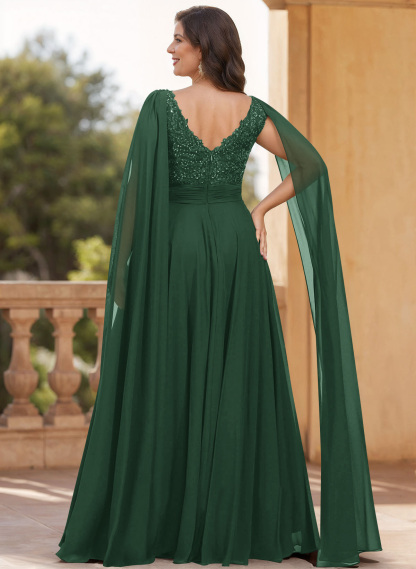 Unique Shoulder Side Drape V-Neck Chiffon Mother Of The Bride Dresses, product image 62