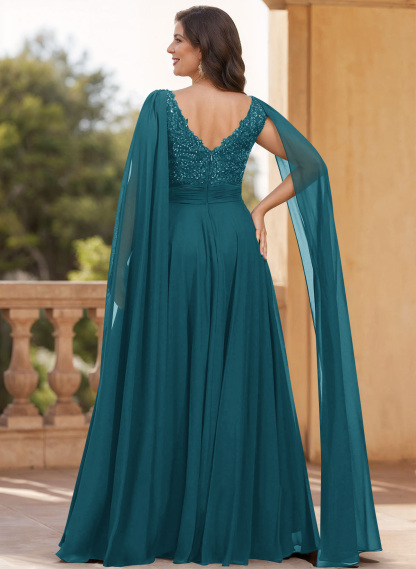 Unique Shoulder Side Drape V-Neck Chiffon Mother Of The Bride Dresses, product image 20