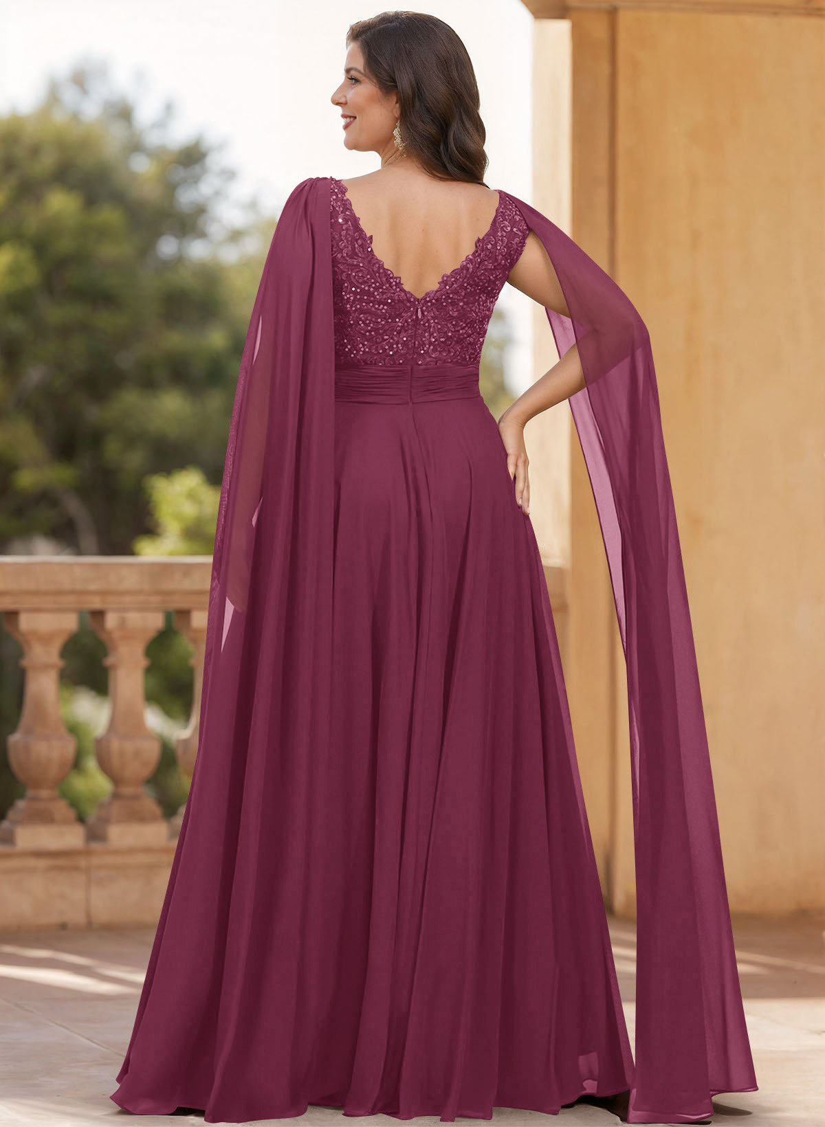 Unique Shoulder Side Drape V-Neck Chiffon Mother Of The Bride Dresses, product image 56