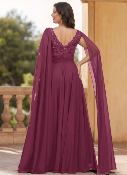 Unique Shoulder Side Drape V-Neck Chiffon Mother Of The Bride Dresses, product image 56