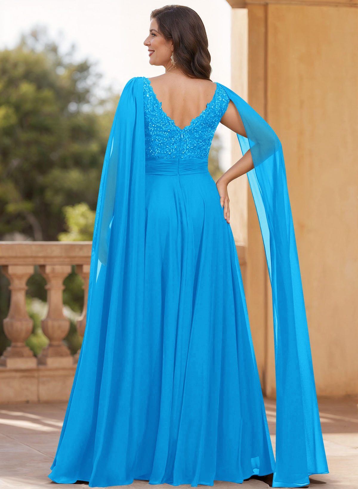 Unique Shoulder Side Drape V-Neck Chiffon Mother Of The Bride Dresses, product image 24